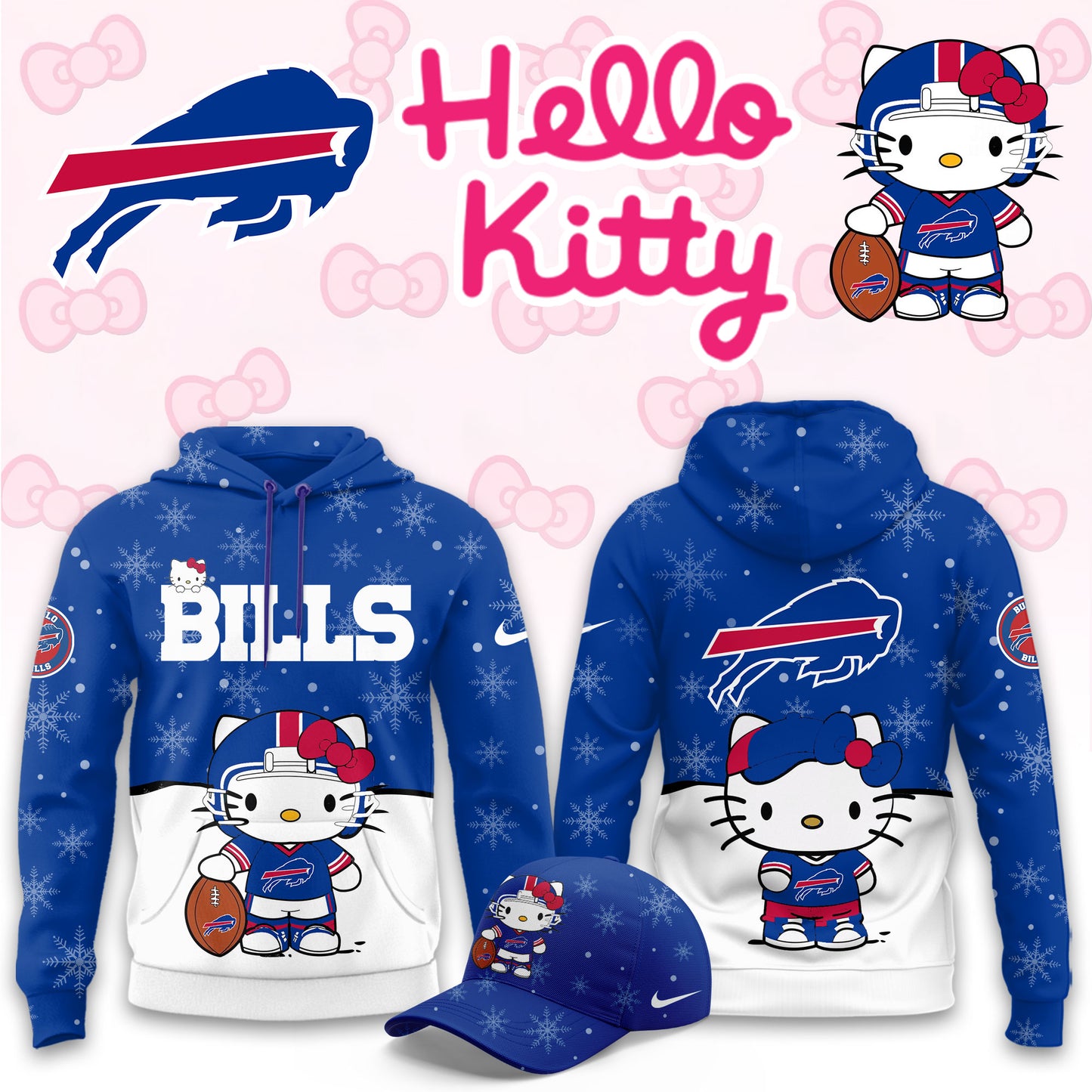 NFL x BUF Chrismas Hello KT 3D Hoodie HLP HLPHUONG