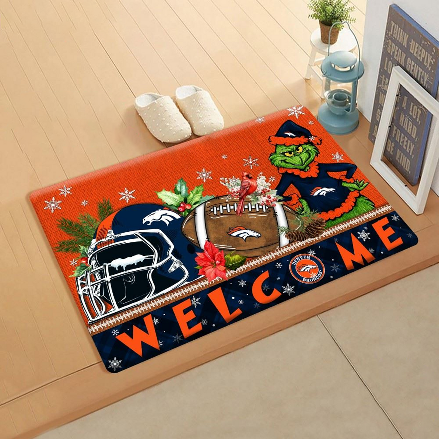 NFL x DEN Doormat Grinch Christmas Welcome FOOTBALL NDT TDT