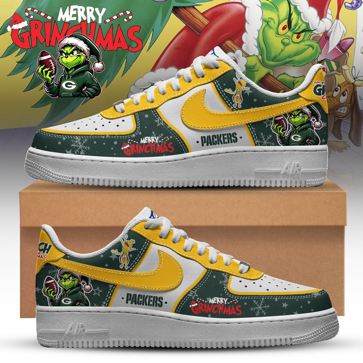 NFL x GB Merry Grinchmas Premium AF1 Sneaker HLP HLPHUONG