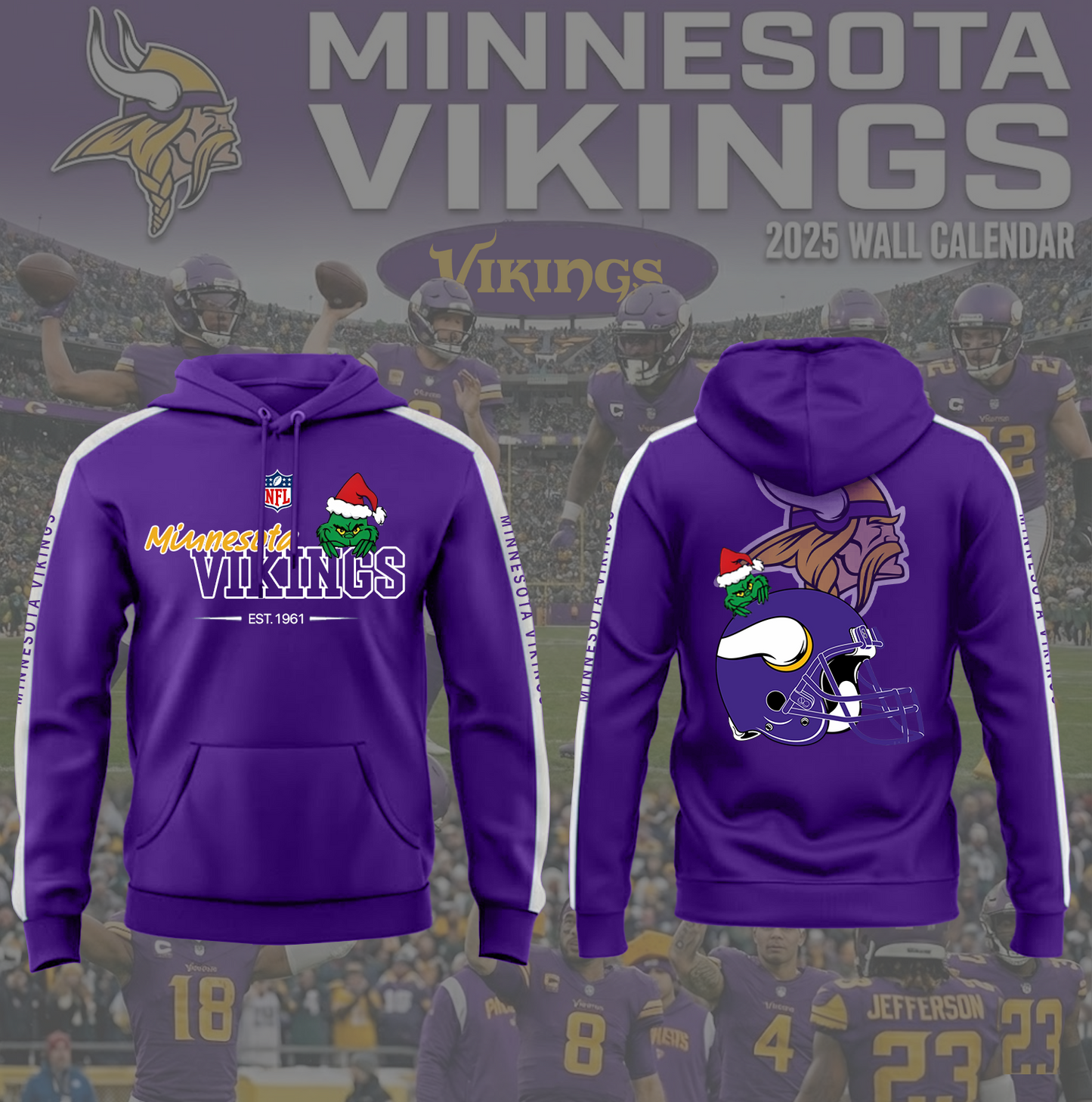 NFL x MIN Merry Grinchmas 3D Hoodie HLP HLPHUONG