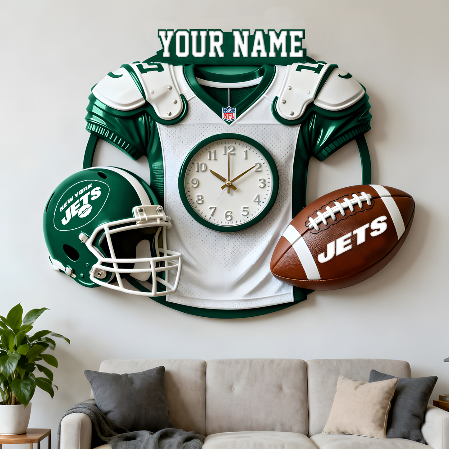 NYJ X NFL Jersey Sculpture Clock V1 NAK NHT