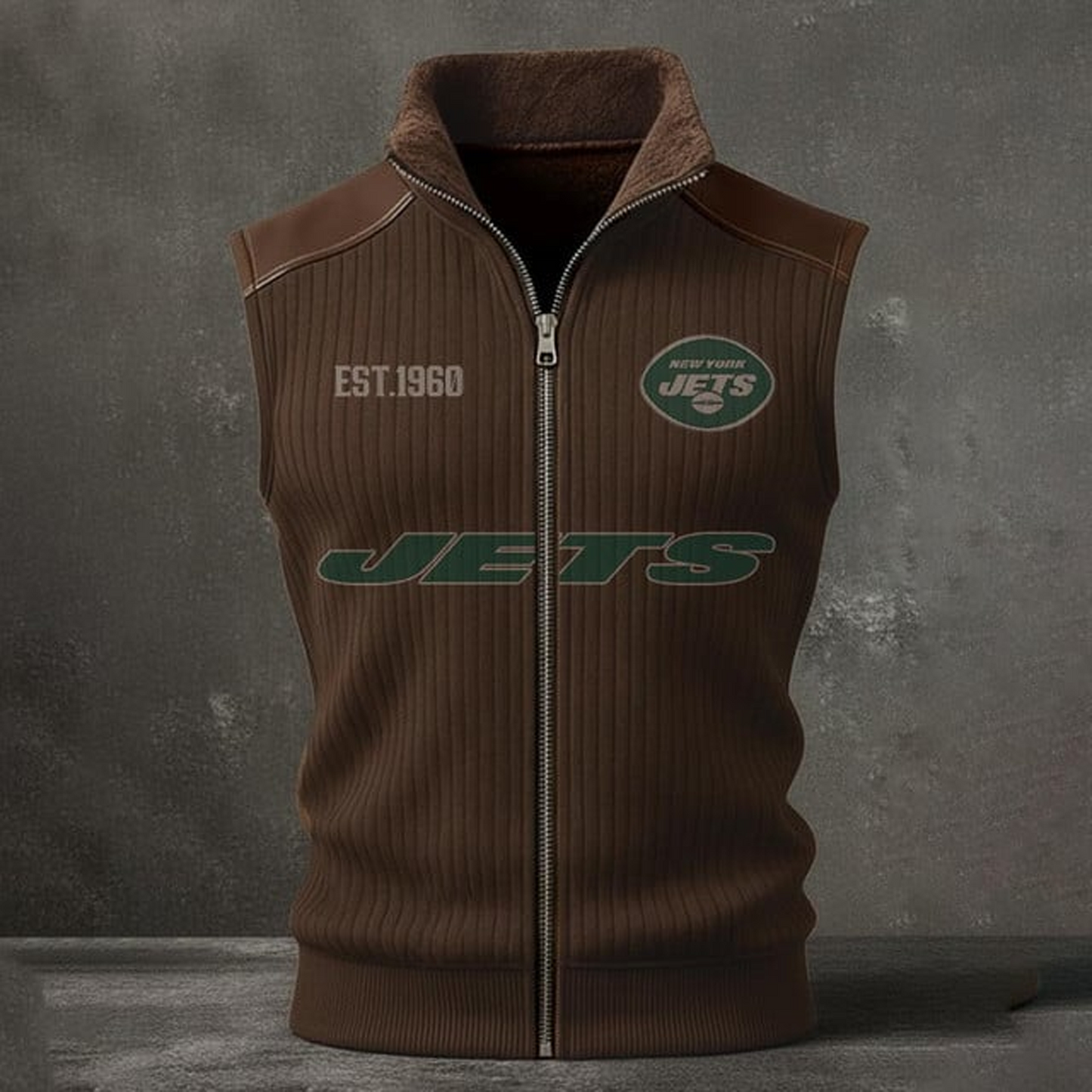 NYJ X NFL Retro Knit Ribbed Sleeveless Vest Jacket V1 NAK NHT
