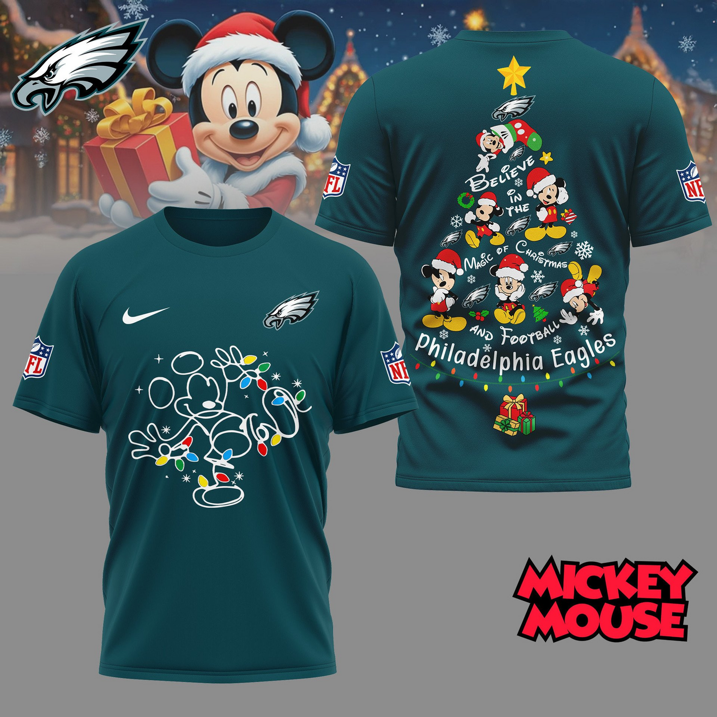 PE Premium NFL Mickey Mouse Christmas 3D Shirt DDT CTND