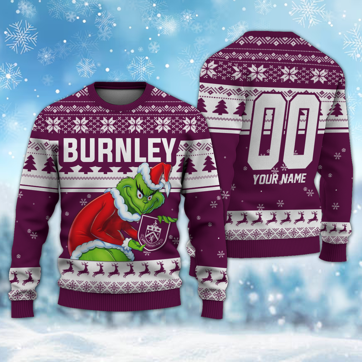 Personalized Name & Number BUR - Grinch Christmas Ugly Sweater DDT NTL