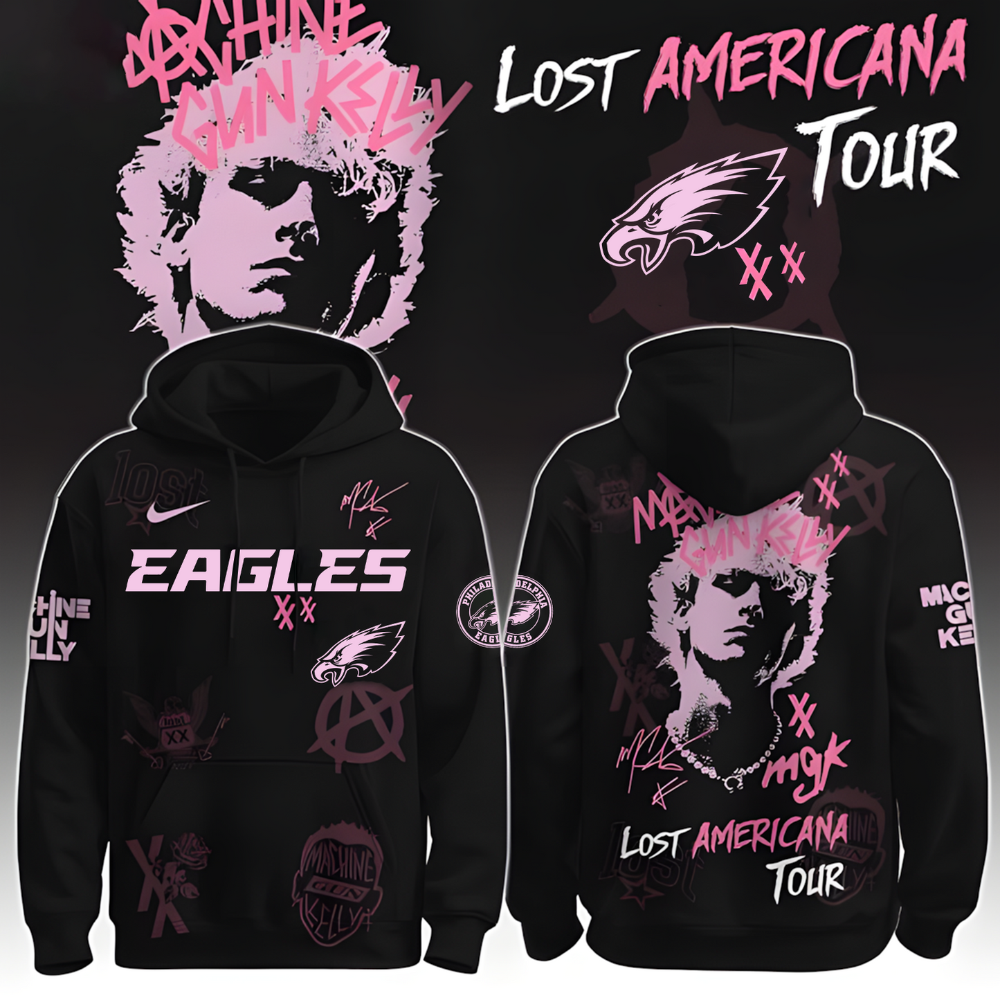 PHI X NFL MGK Lost Americana Tour 2025 Machine Gun Kelly Hoodie T-Shirt NAK THUONGNH