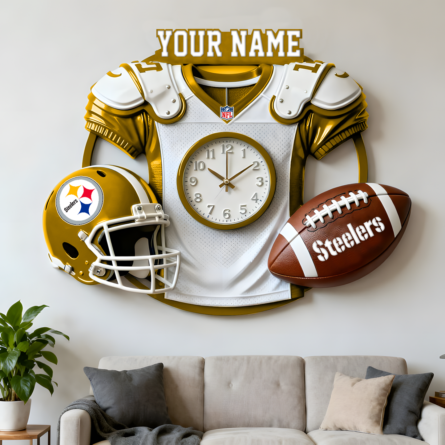 PIT X NFL Jersey Sculpture Clock V1 NAK NHT