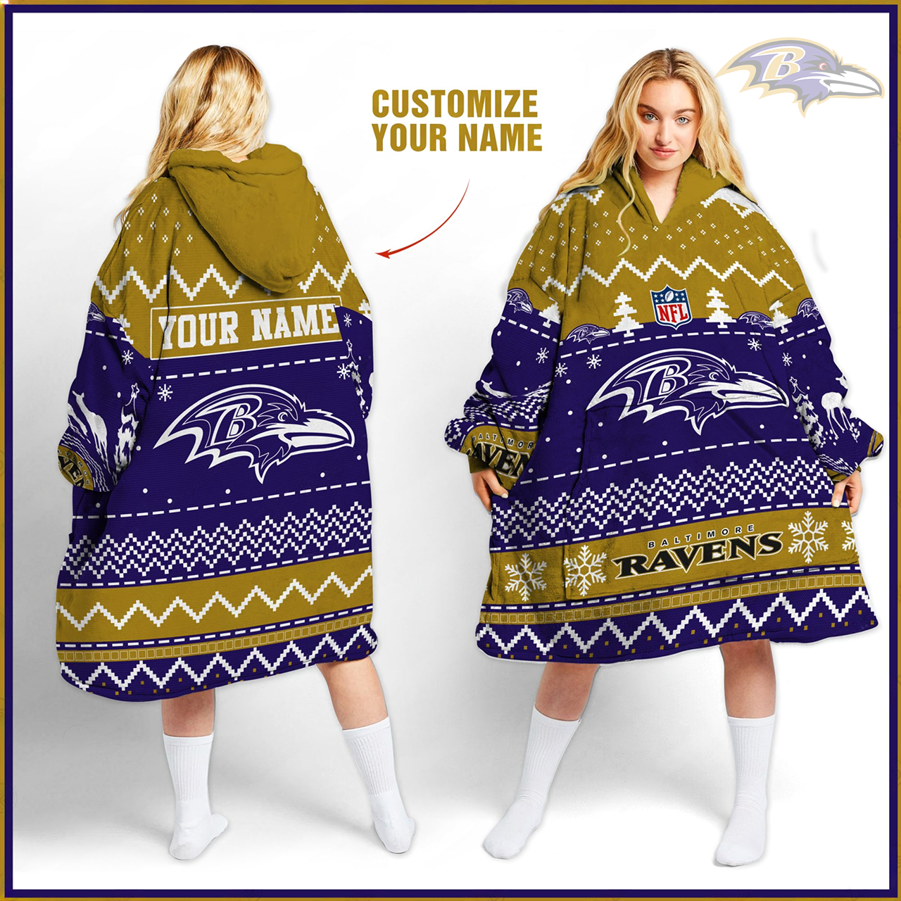 Premium NFL BAL Merry Christmast Fleece Hoodie Blanket V1 NMD TTV