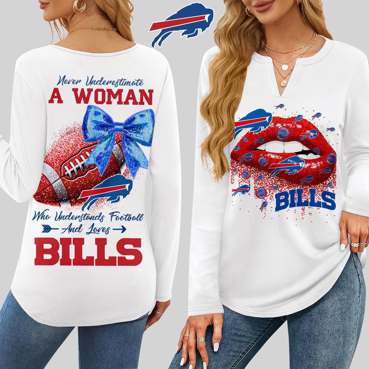 Premium NFL BUF X V-neck Long Sleeve Shirt NDT NHM