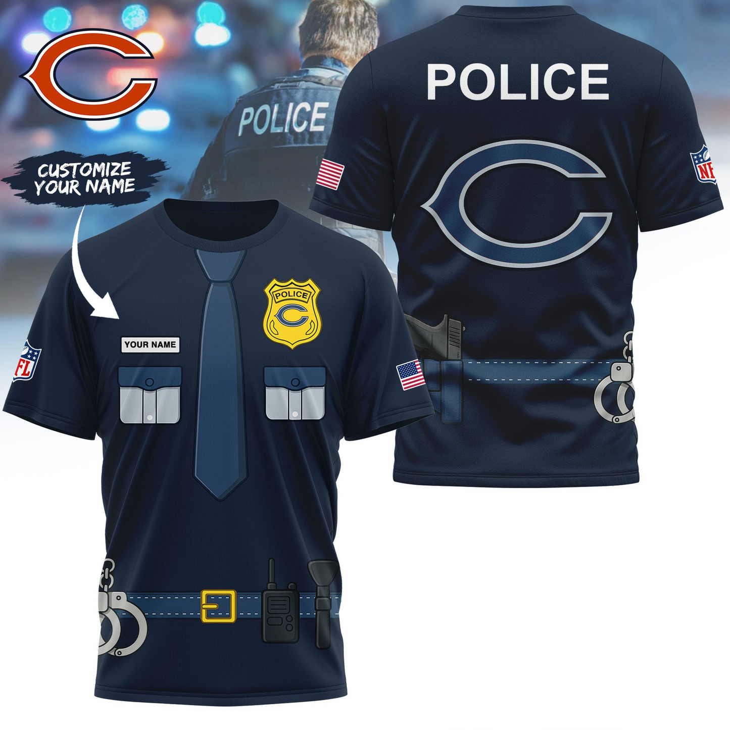 Premium NFL CHI Police Office Costume Shirt V1 NMD TTV