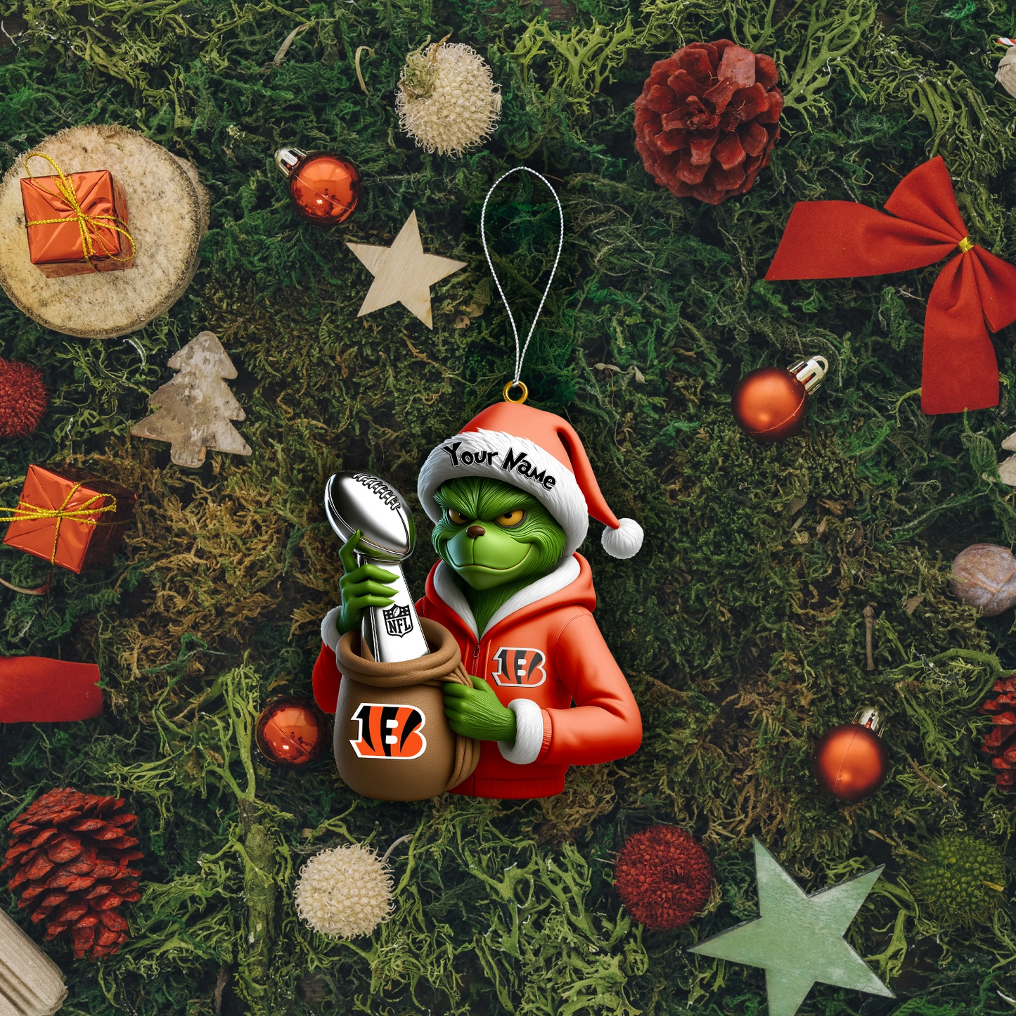 Premium NFL CIN x The Grinch Christmas Ornament V1 NMD TTV
