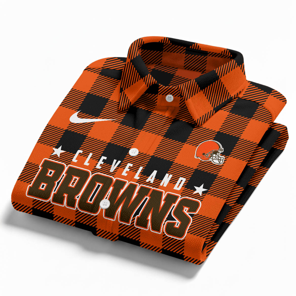 Premium NFL CLE Check Long-sleeve Casual Shirt V1 NMD TTV