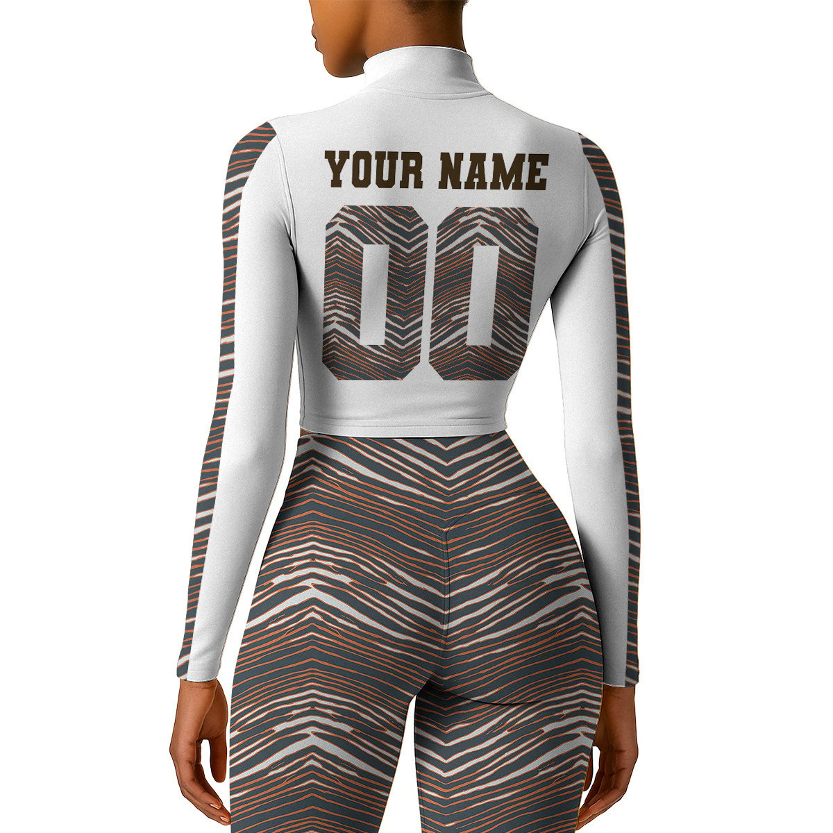 Premium NFL CLE Long-Sleeve Crop Top Sports Jacket and Leggings V1 NMD TTV