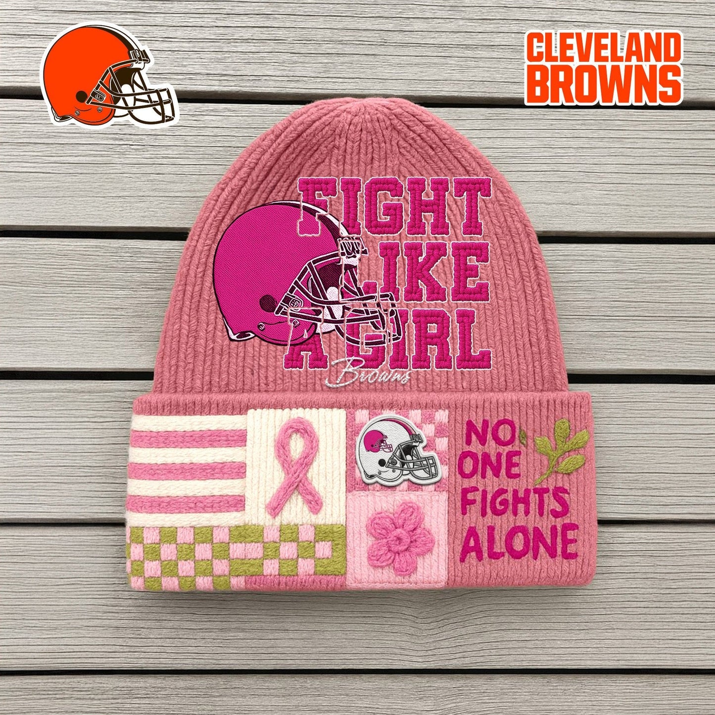 Premium NFL CLE x Fight Like A Girl Beanie Hat NDT NHM