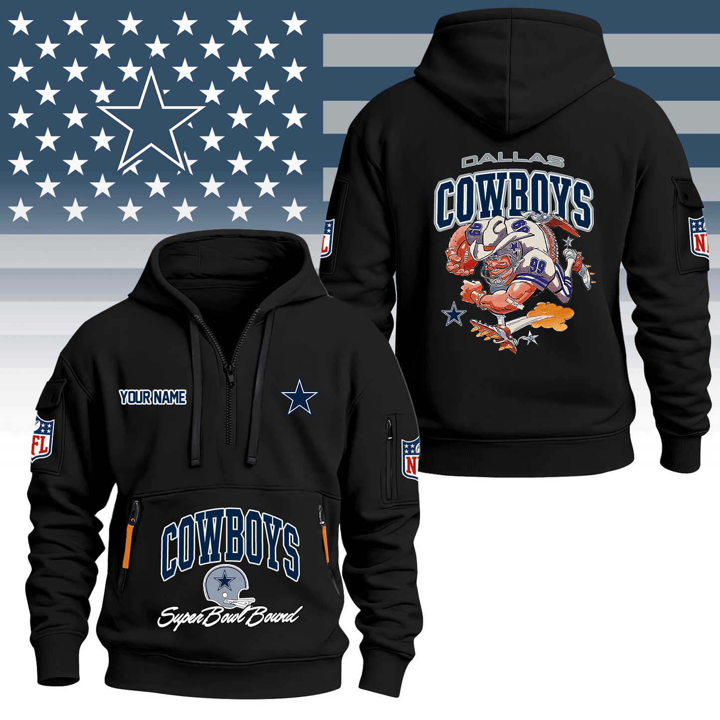 Premium NFL DAL Super Bowl Hoodie Half Zipper V1 NMD TTV