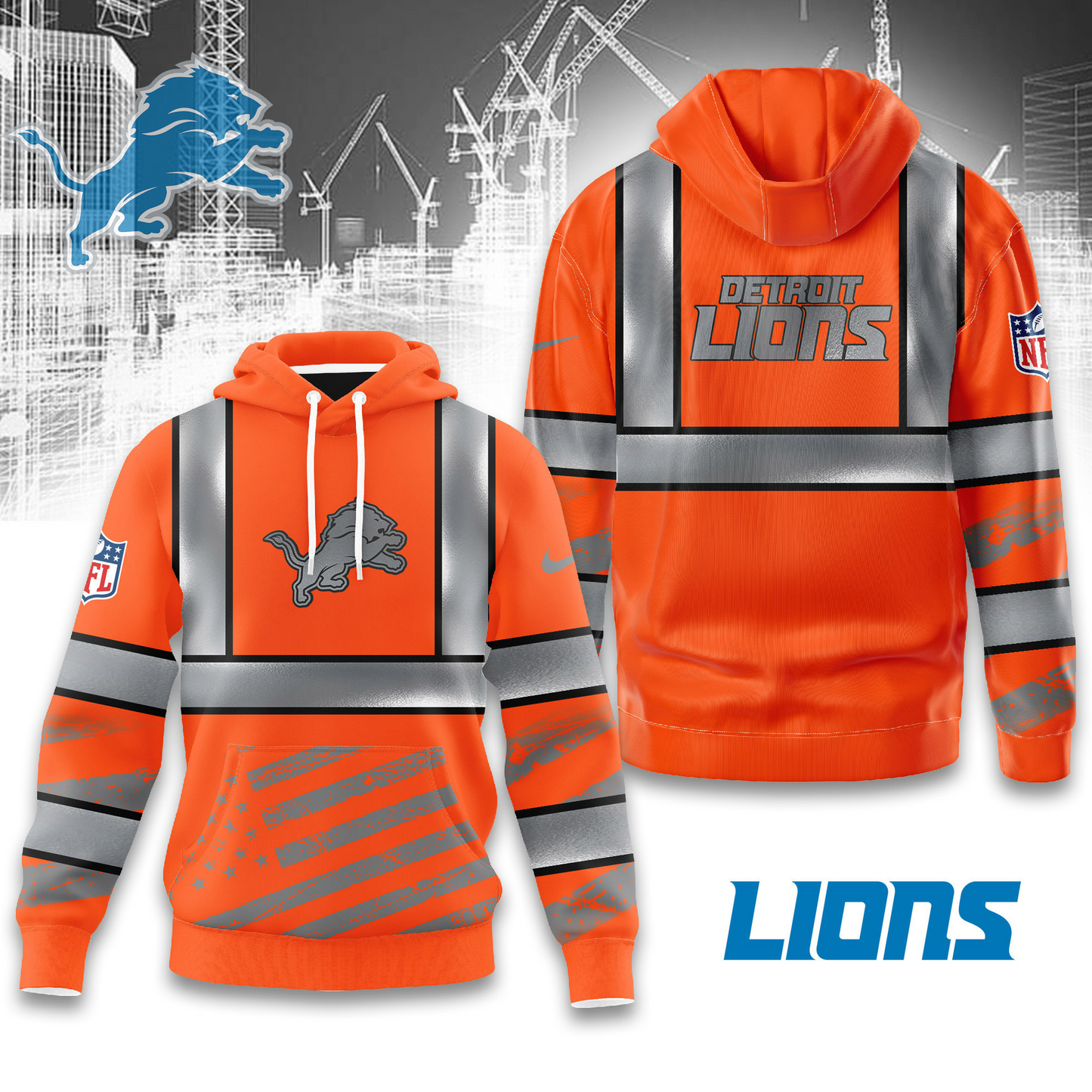Premium NFL DET Safety Hi-Vis Hoodie V1 NMD TTV
