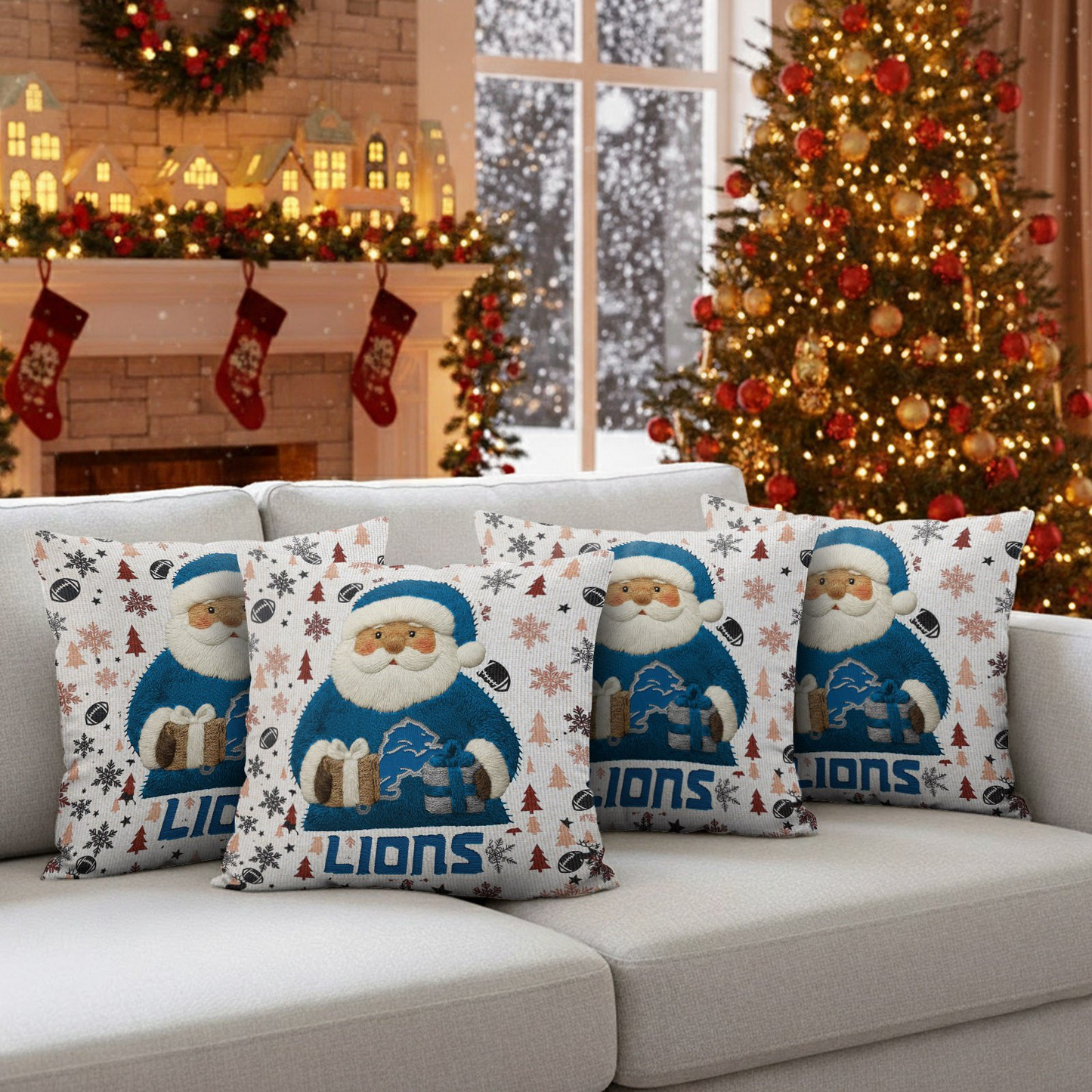 Premium NFL DET Santa Christmas Pillow V1 NMD TTV