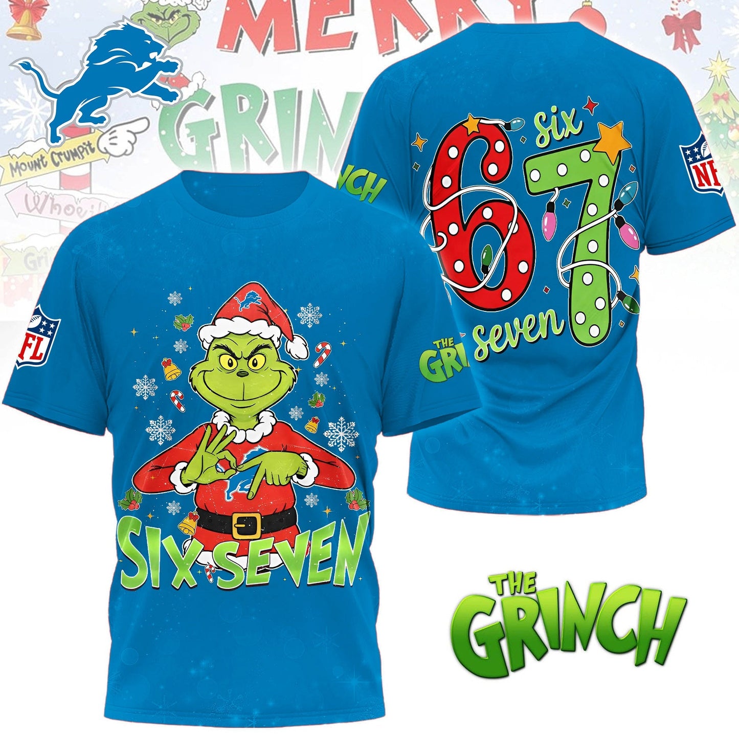 Premium NFL DET x The Grinch Six Seven T-shirt V14 NMD NHM