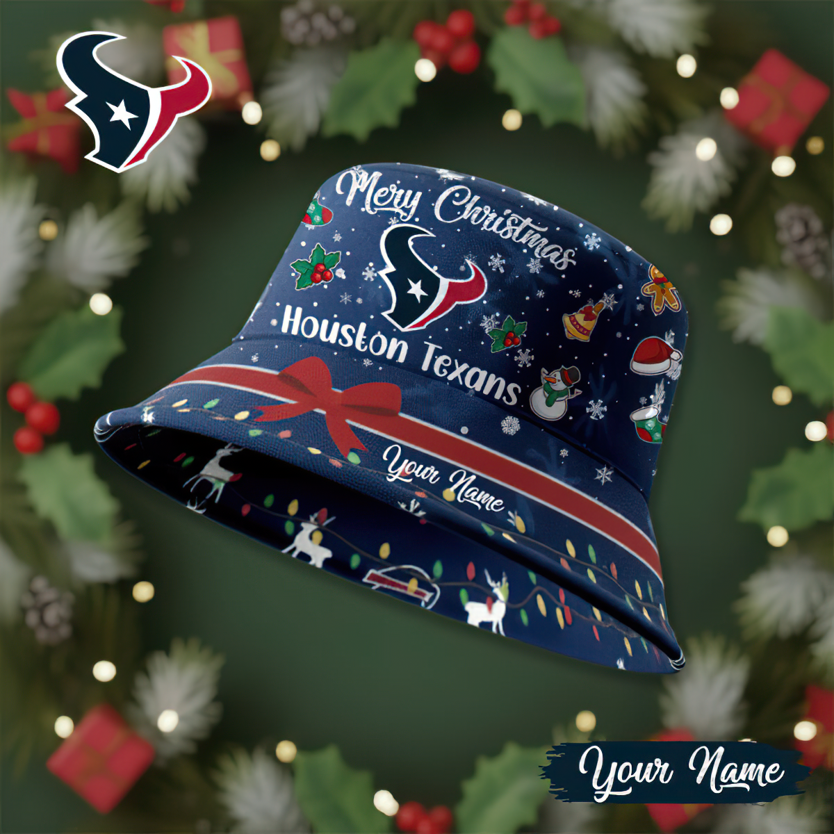 Premium NFL HOU Merry Christmas Bucket Hat V1 NMD TTV
