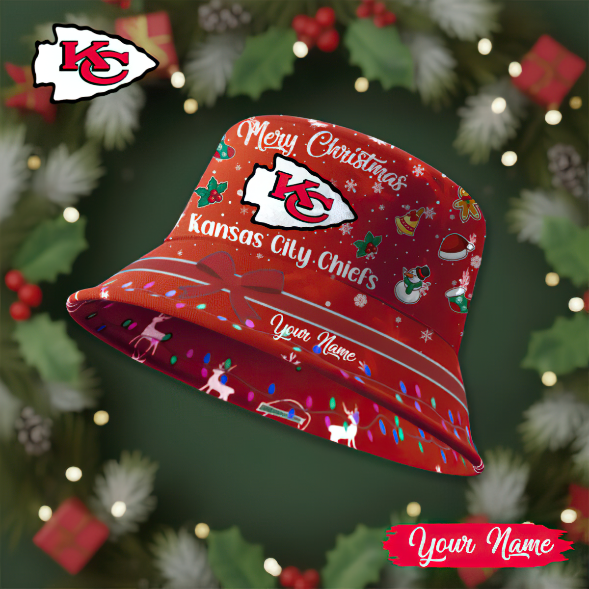 Premium NFL KC Merry Christmas Bucket Hat V1 NMD TTV
