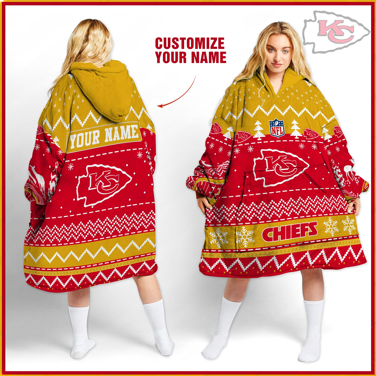 Premium NFL KC Merry Christmast Fleece Hoodie Blanket V1 NMD TTV