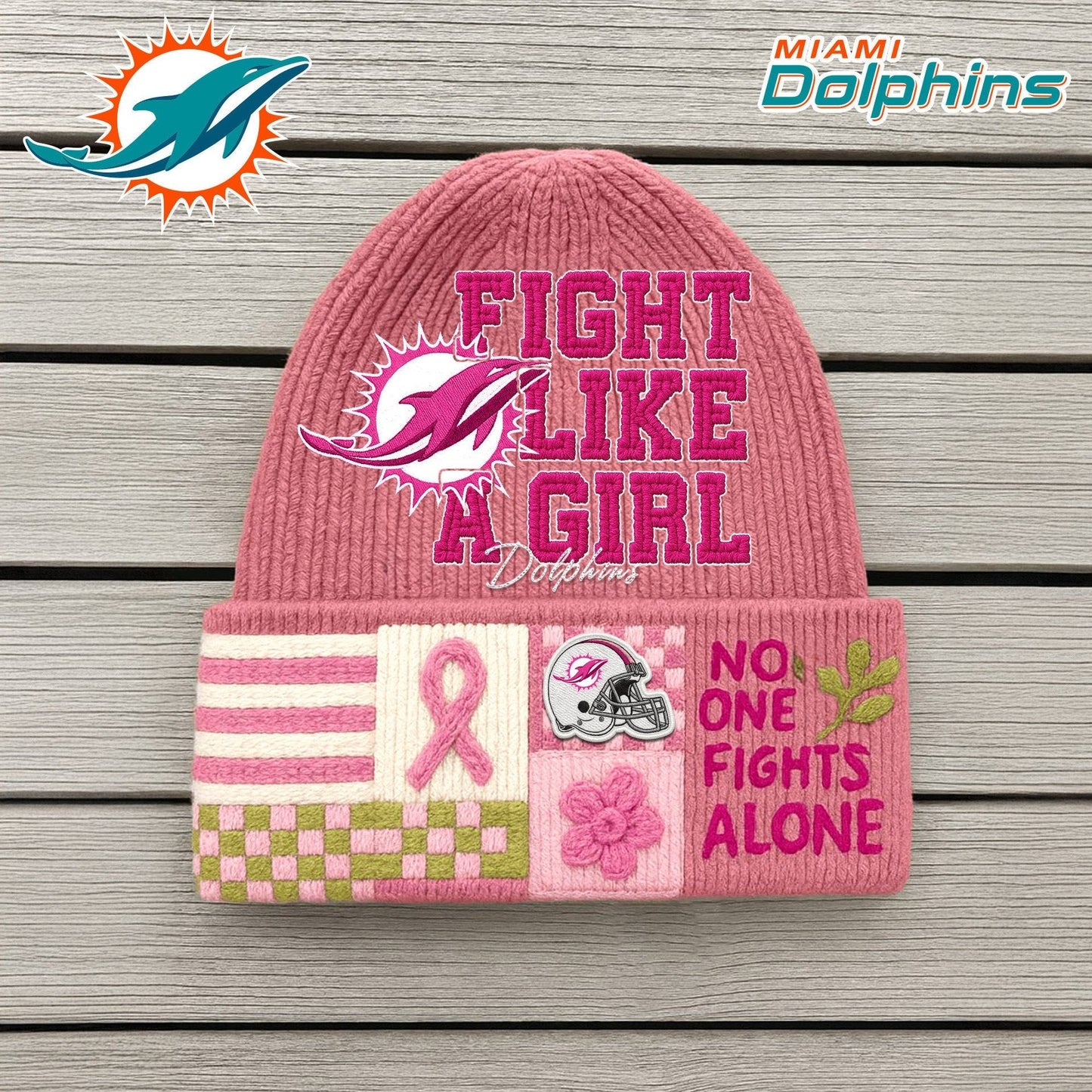 Premium NFL MIA x Fight Like A Girl Beanie Hat NDT NHM