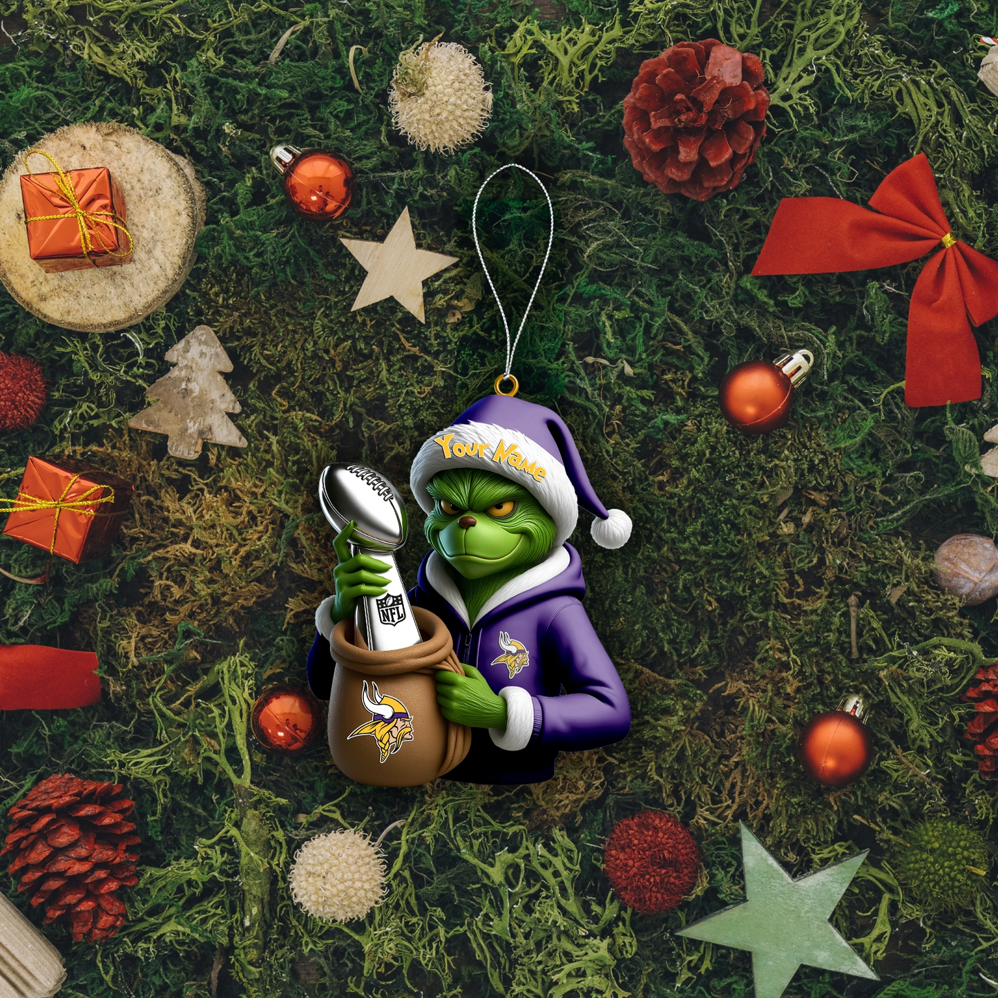 Premium NFL MIN x The Grinch Christmas Ornament V1 NMD TTV