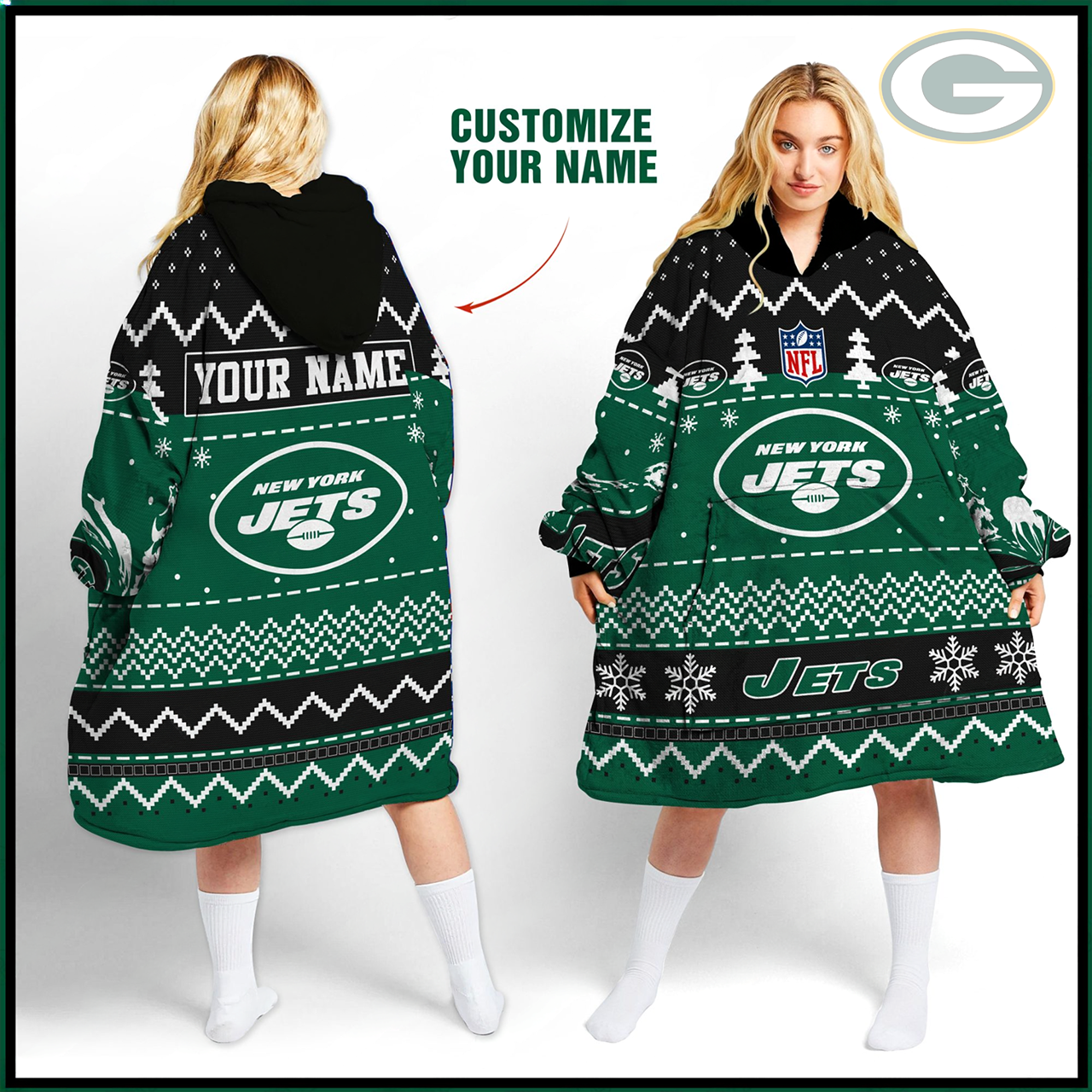 Premium NFL NYJ Merry Christmast Fleece Hoodie Blanket V1 NMD TTV