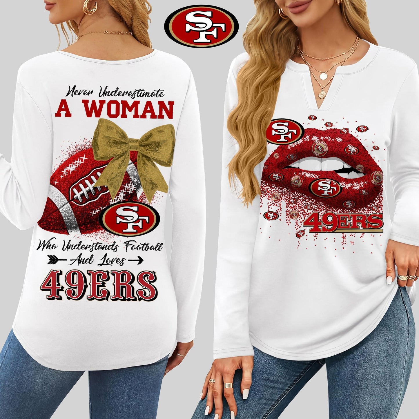 Premium NFL SF X V-neck Long Sleeve Shirt NDT NHM