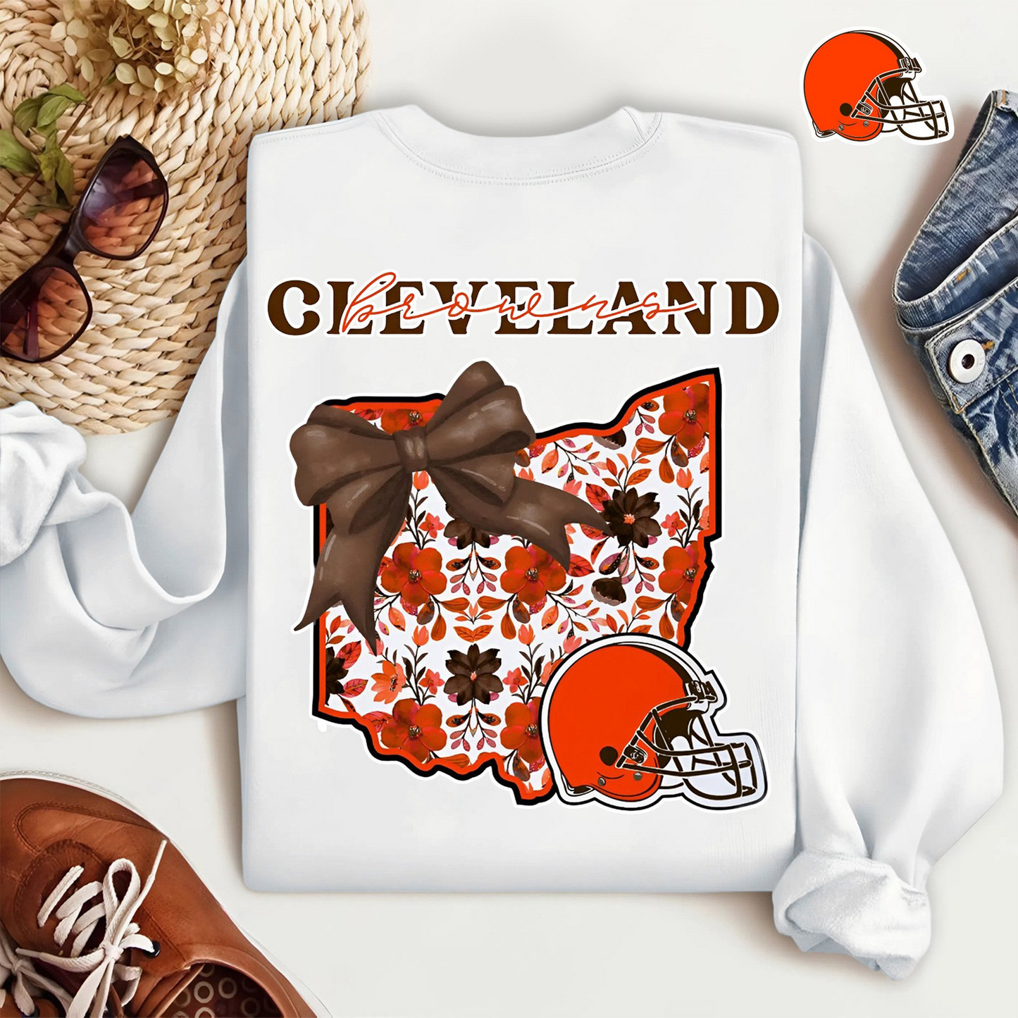 Premium NFL x CLE Cozy State Bow Sweatshirt TUANND TANTD