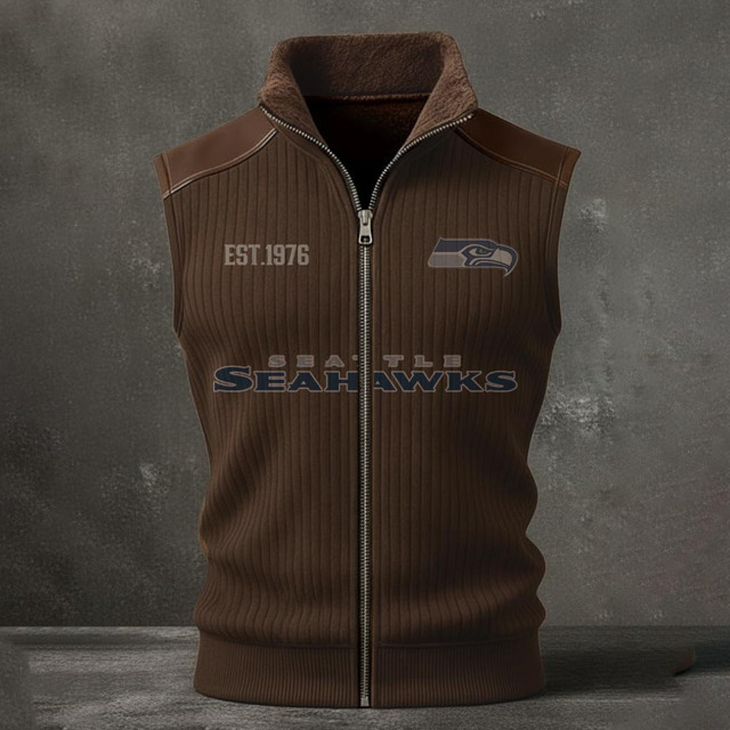 SEA X NFL Retro Knit Ribbed Sleeveless Vest Jacket V1 NAK NHT