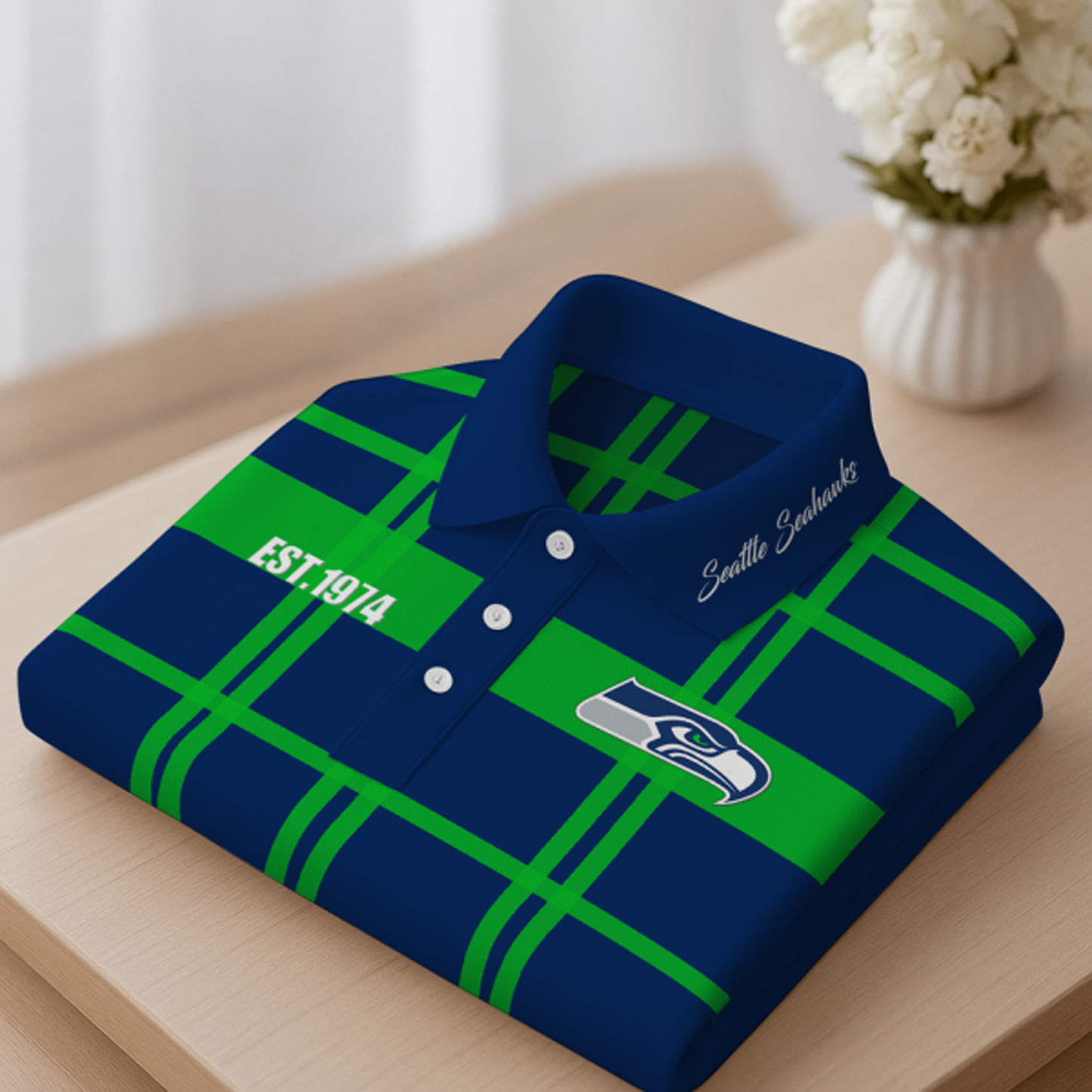 SEA X Premium NFL New Polo Long Sleeve V1 NAK NHT