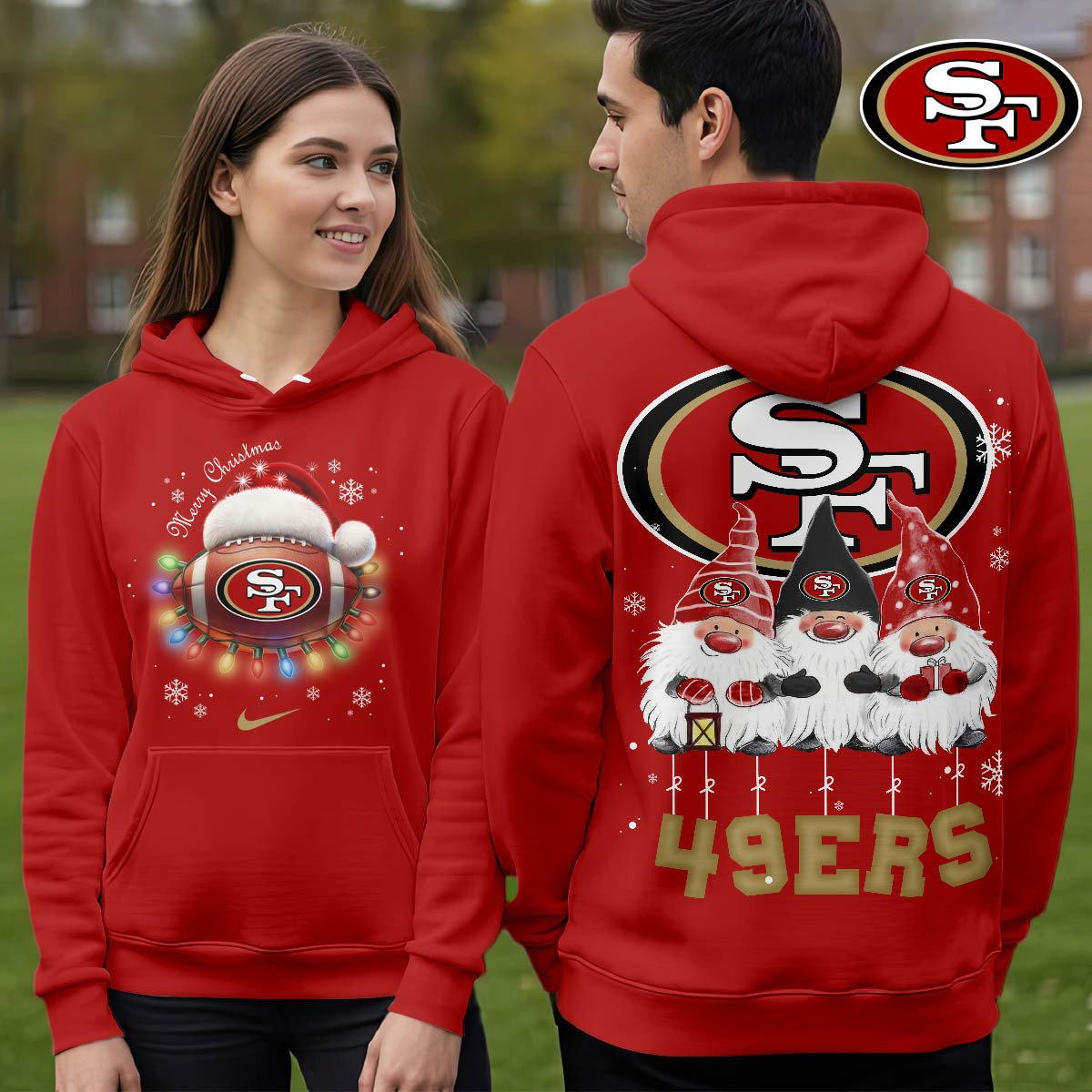 SF49 Premium NFL Christmas Gnomes Hoodie DDT CTND