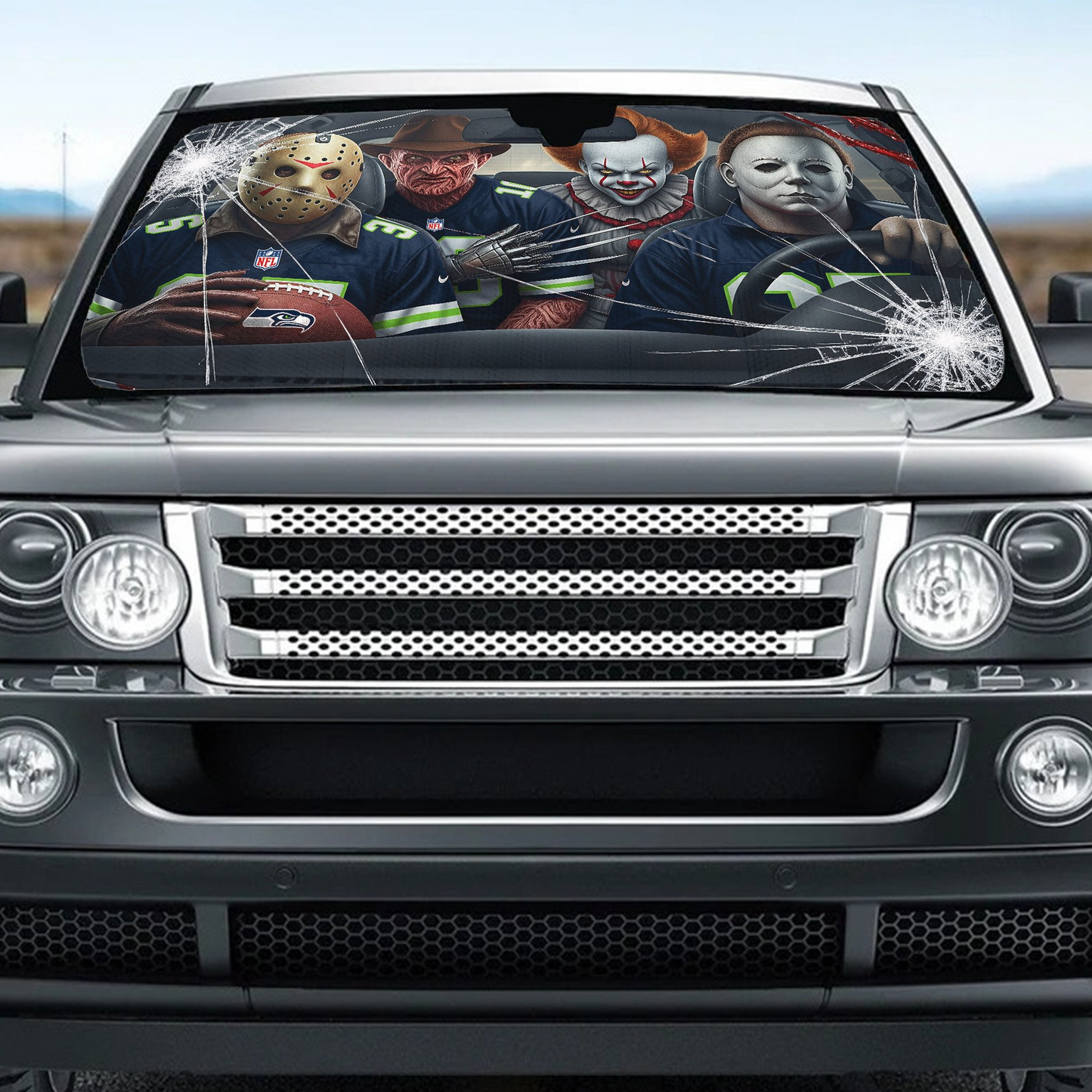 SS x NFL Horror Car Sunshade For Fan DDT CTND