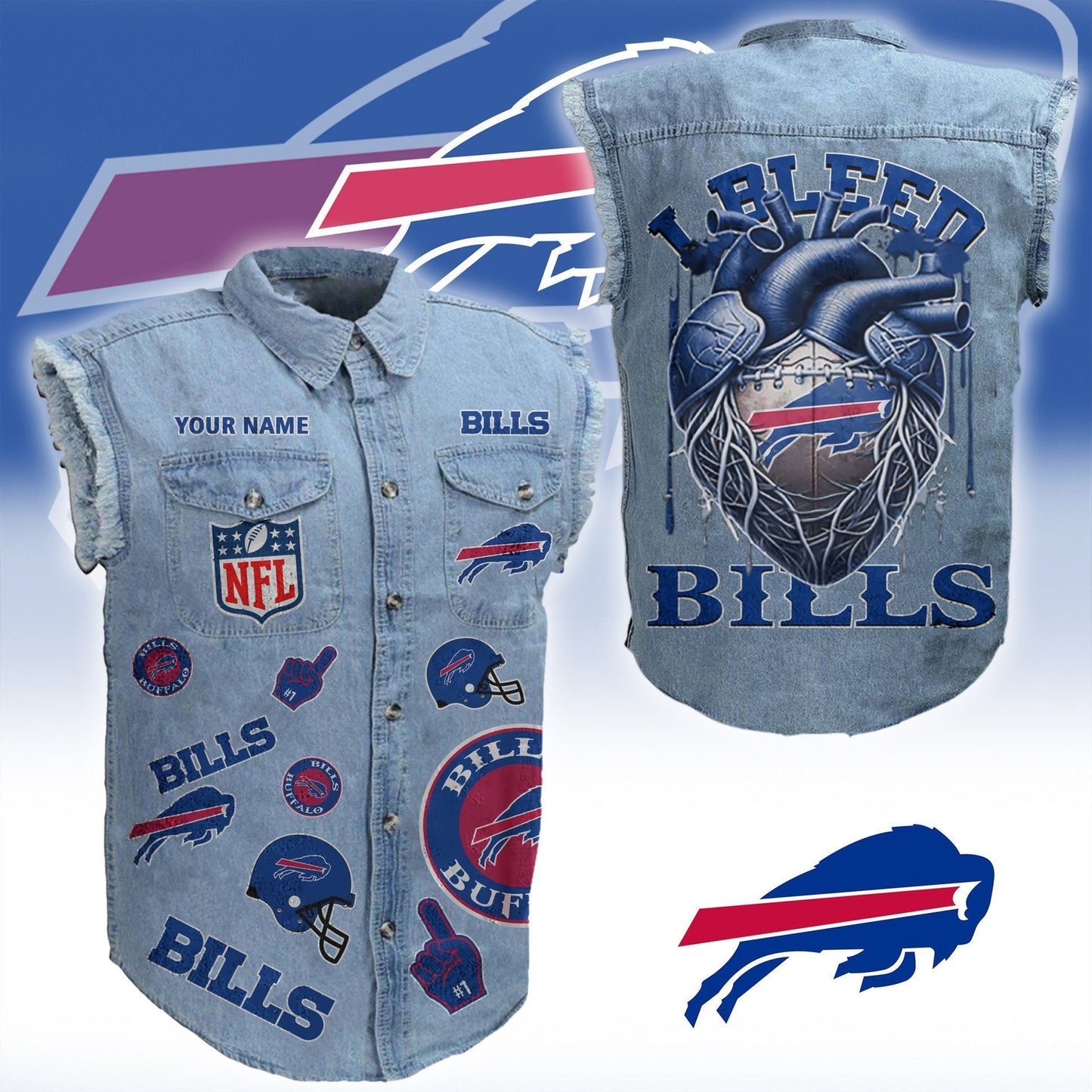 BB NFL Personalize Sleeveless Denim Jacket For Fan DDT CTND