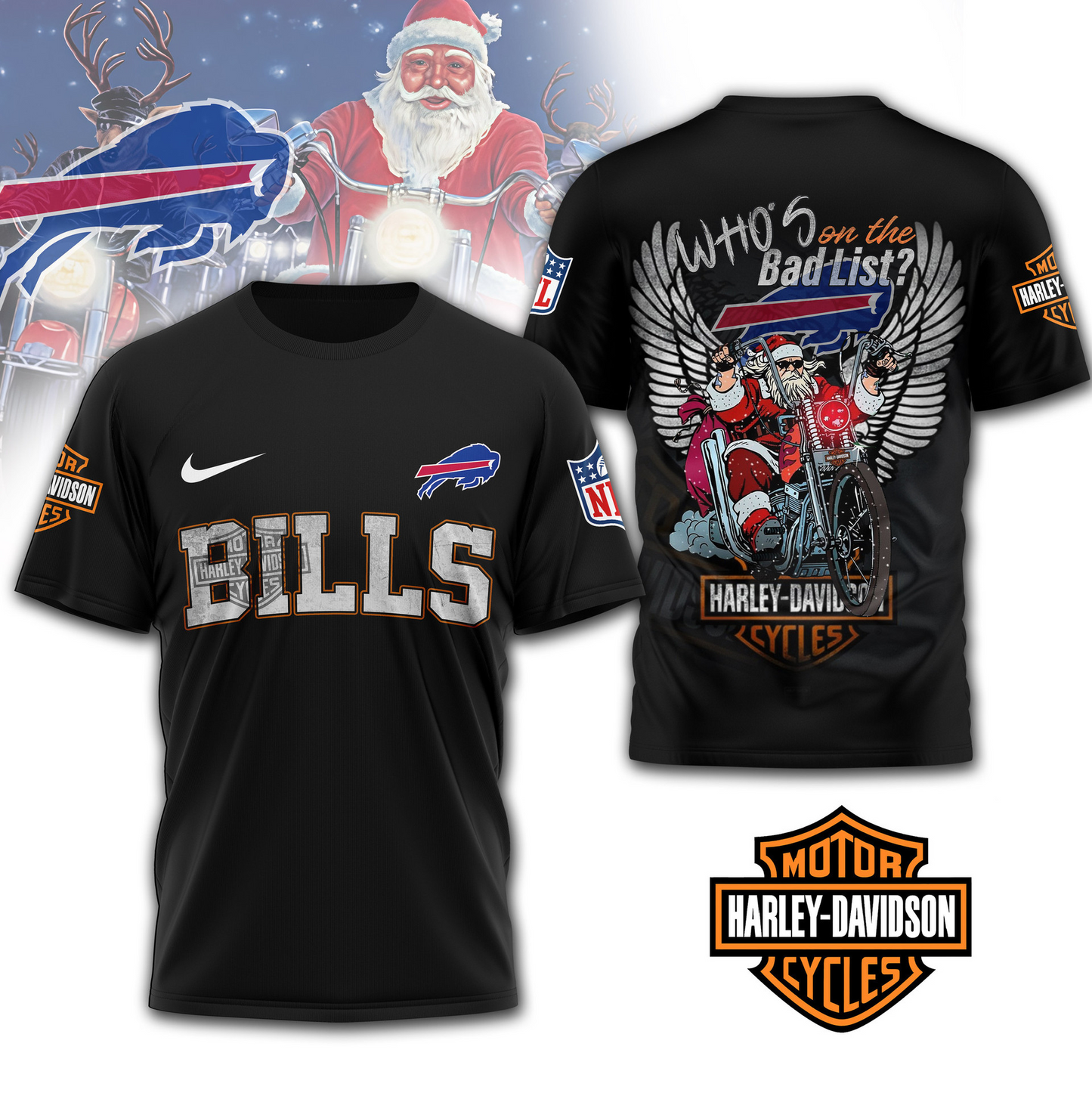 BB Premium NFL Harley-Davidson Santa Claus 3D Shirt DDT NTL