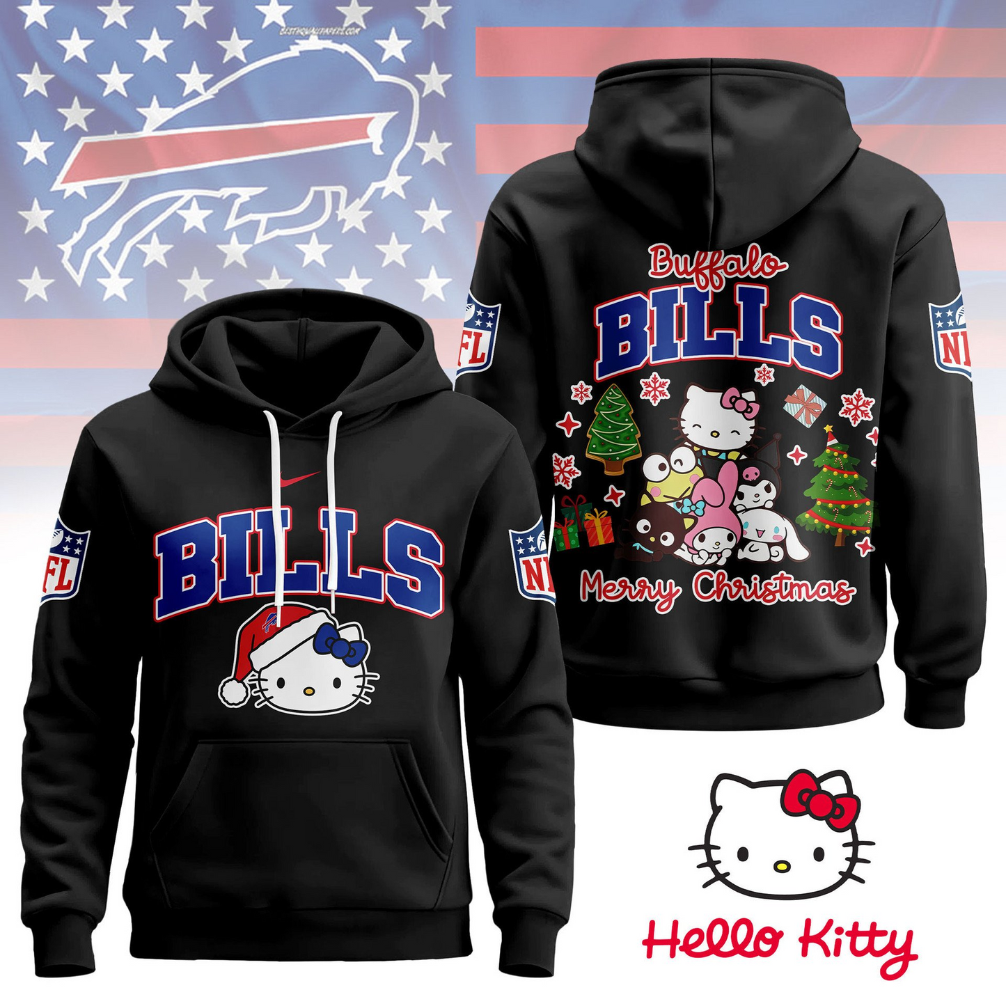 BB Premium NFL Hello Kitty Christmas 3D Hoodie DDT CTND