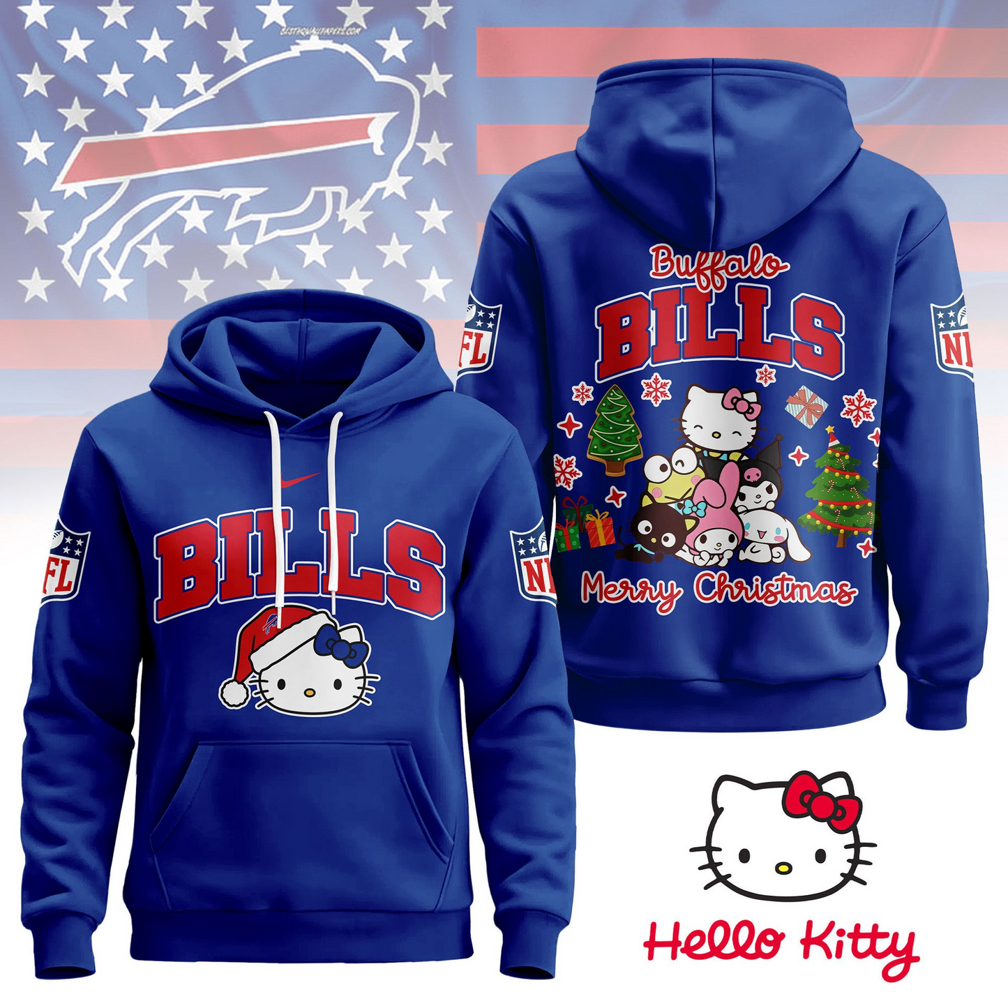 BB Premium NFL Hello Kitty Christmas 3D Hoodie DDT CTND