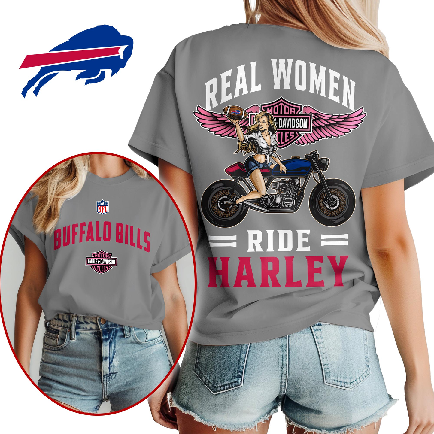 BB Premium NFL Real Women Ride Harley 3D Shirt DDT CTND
