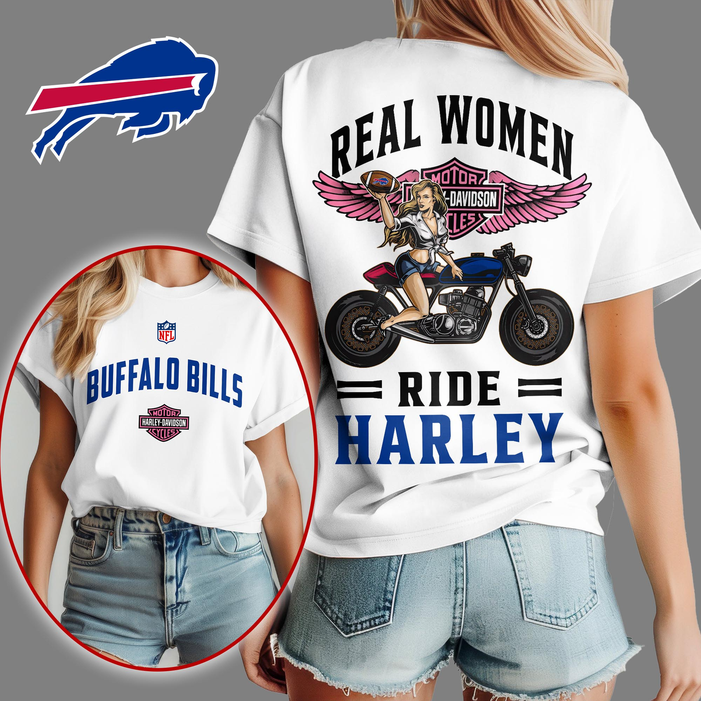 BB Premium NFL Real Women Ride Harley 3D Shirt DDT CTND