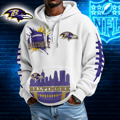 BR Premium NFL Waffle Zipper Long Sleeve Hooded Sweatshirt DDT CTND