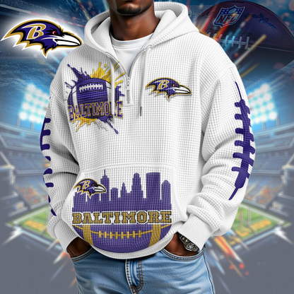 BR Premium NFL Waffle Zipper Long Sleeve Hooded Sweatshirt DDT CTND