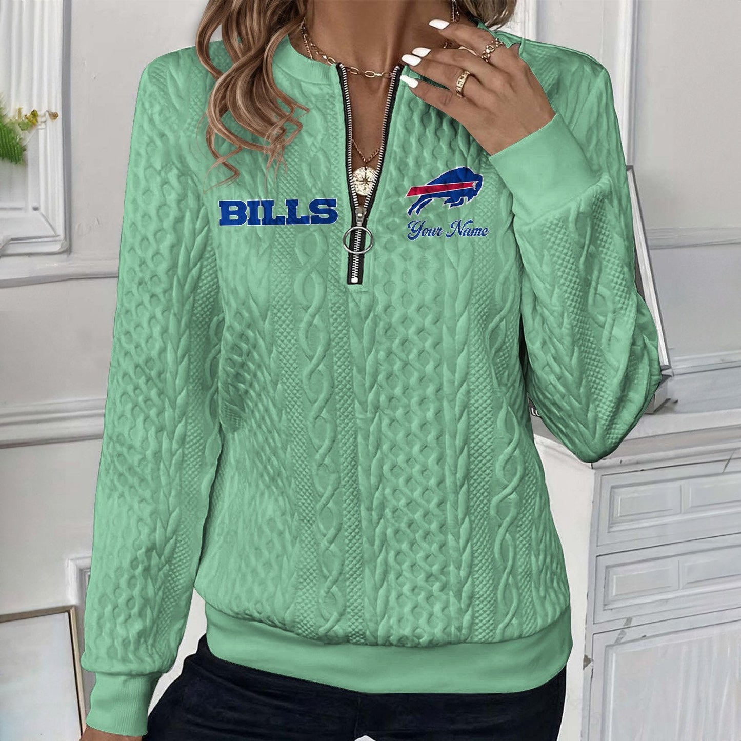 BUF x NFL Women's Quilted Zip-UP Sweatshirt DatND DVT