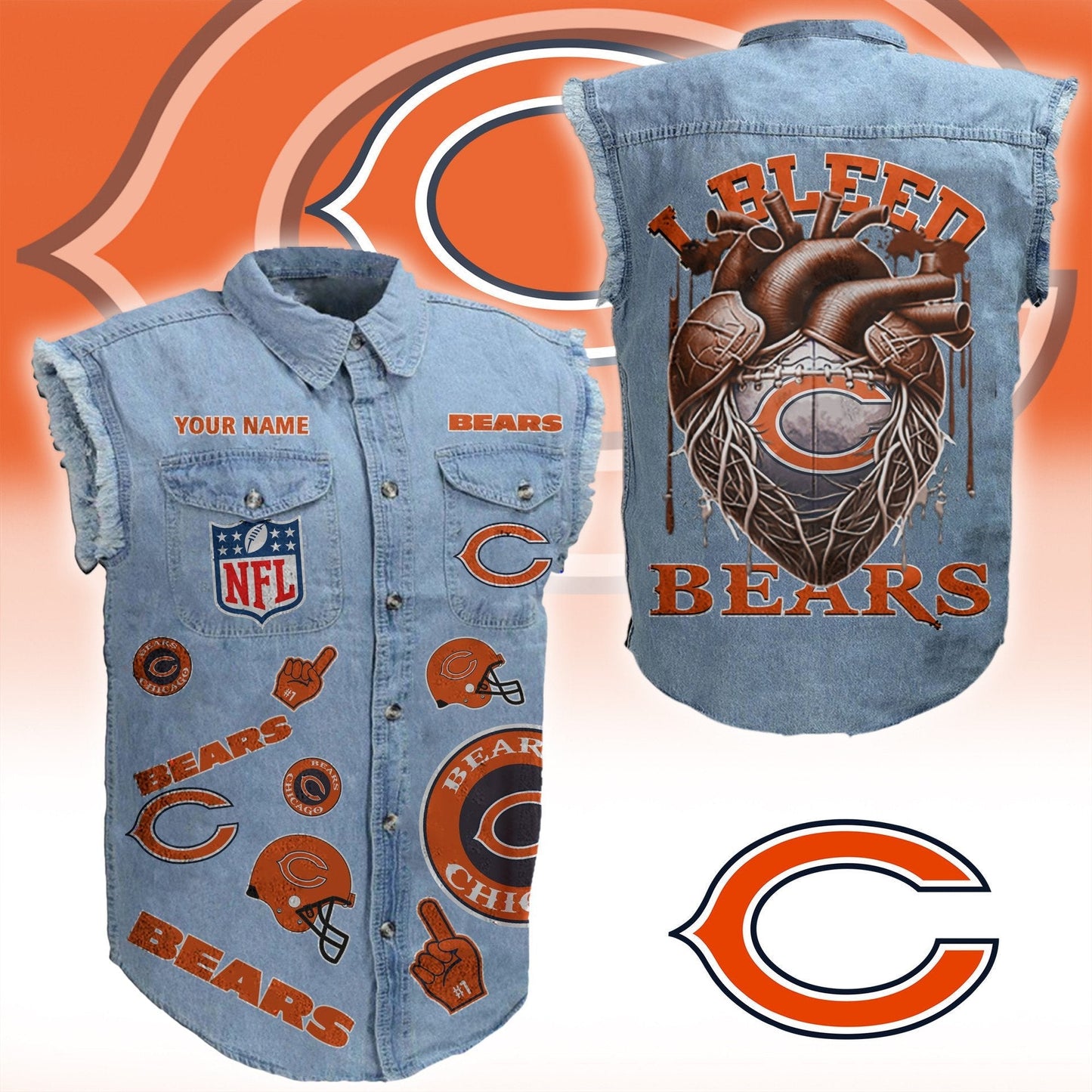 CHI NFL Personalize Sleeveless Denim Jacket For Fan DDT CTND