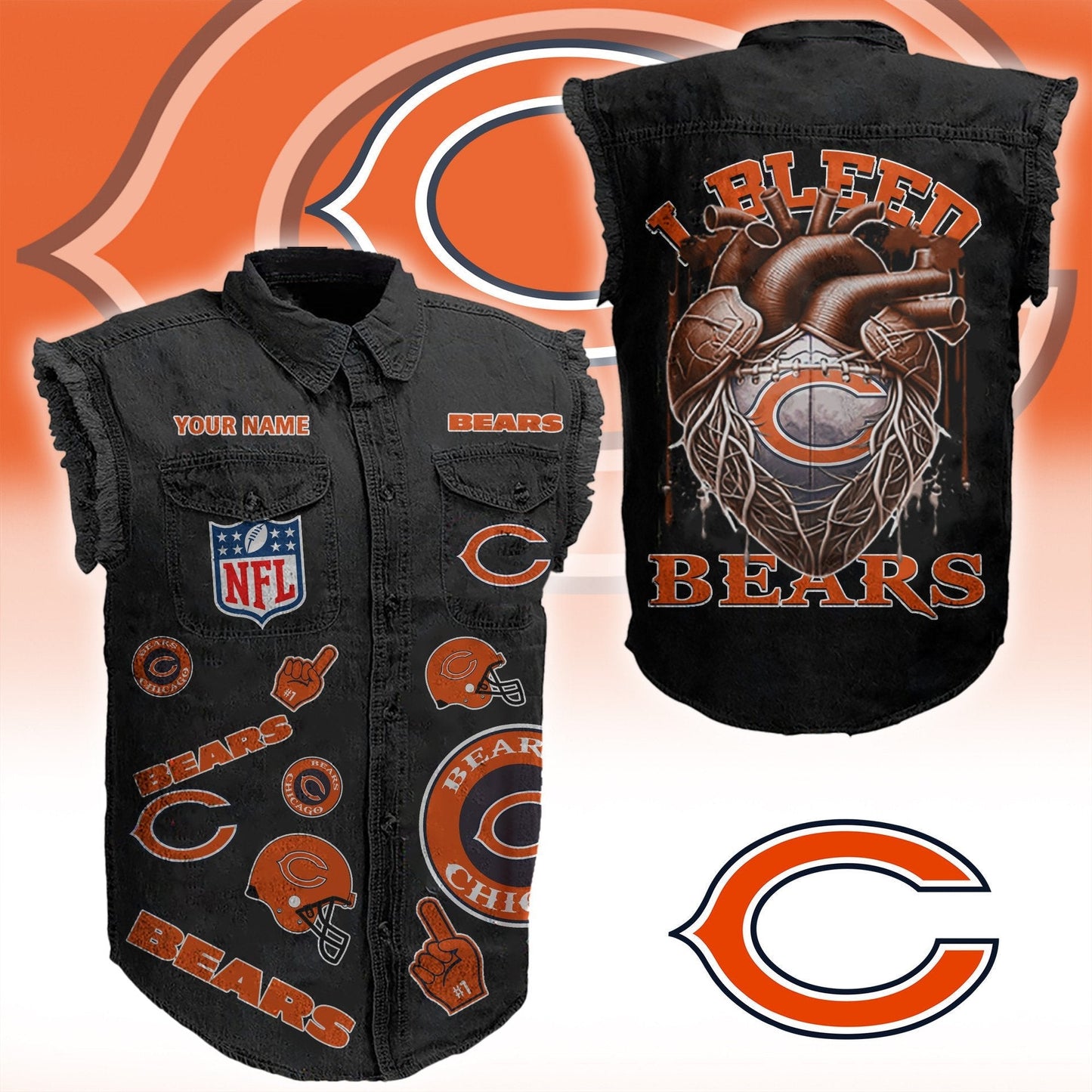 CHI NFL Personalize Sleeveless Denim Jacket For Fan DDT CTND
