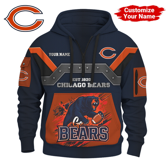 CHI Premium NFL 3D Half Zip Hoodie DDT NTL