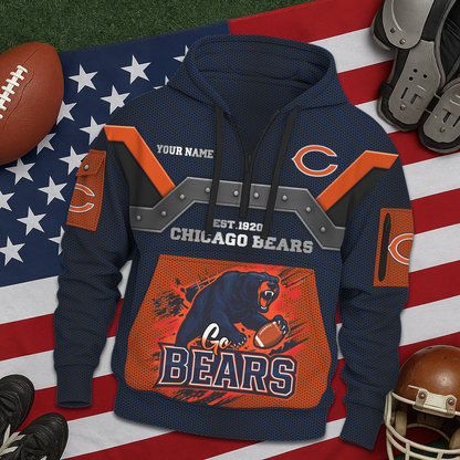 CHI Premium NFL 3D Half Zip Hoodie DDT NTL