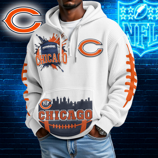 CHI Premium NFL Waffle Zipper Long Sleeve Hooded Sweatshirt DDT CTND