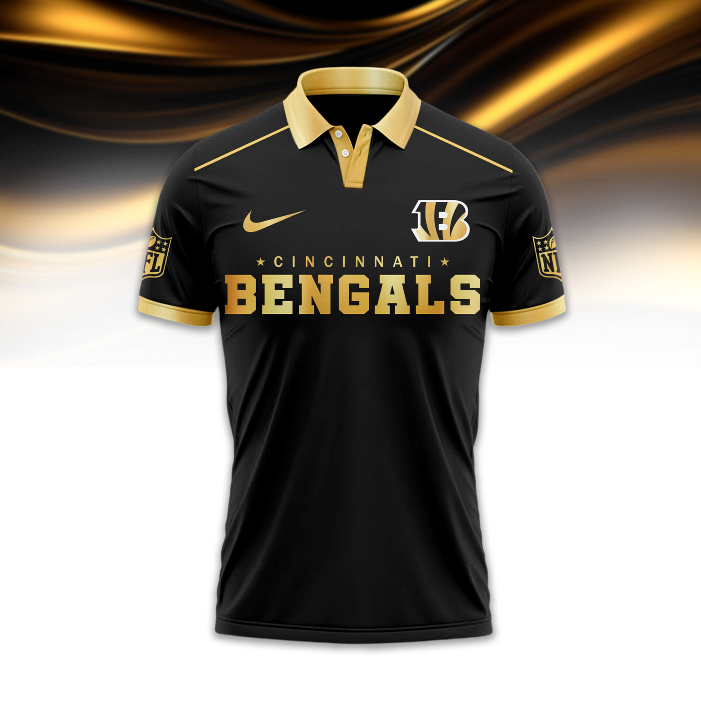 CIN Premium NFL Black And Gold Custom Polo DDT CTND