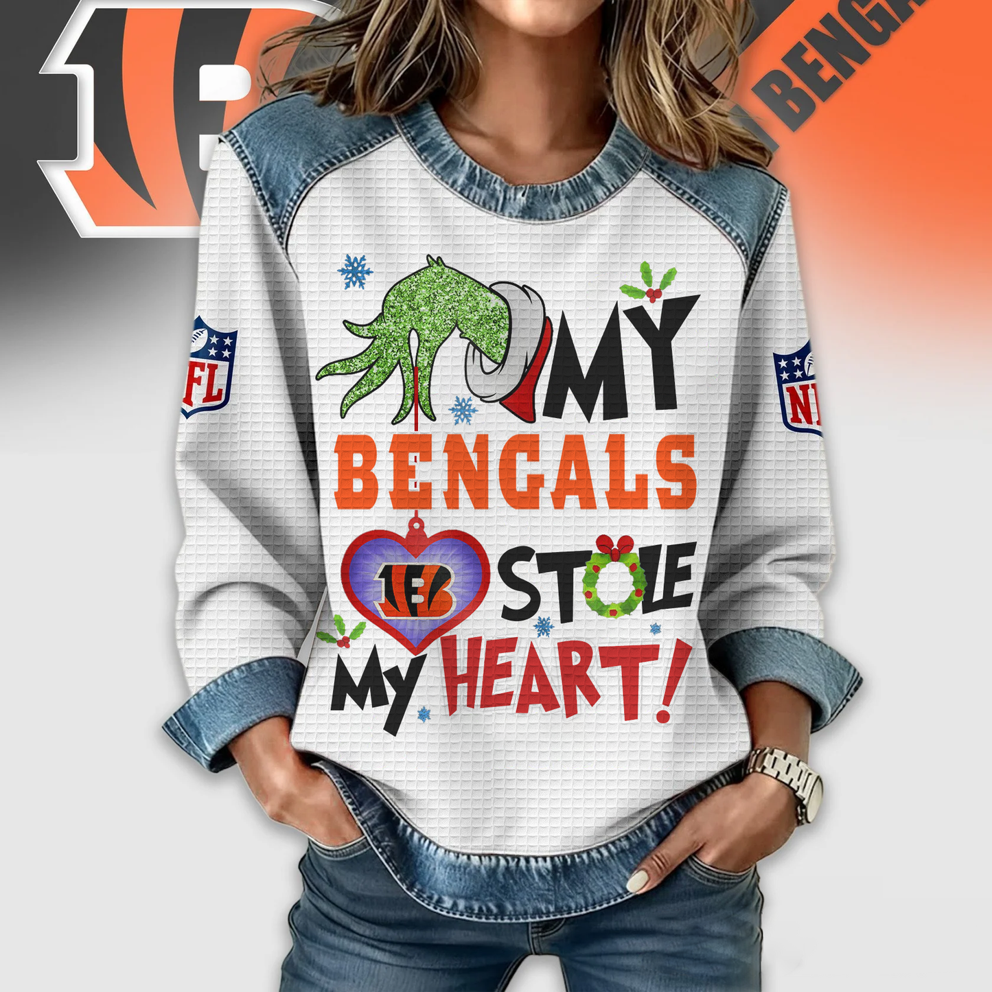 CIN Premium NFL Grinch Womenƒ??s Casual Sweatshirt DDT 081125 NTL