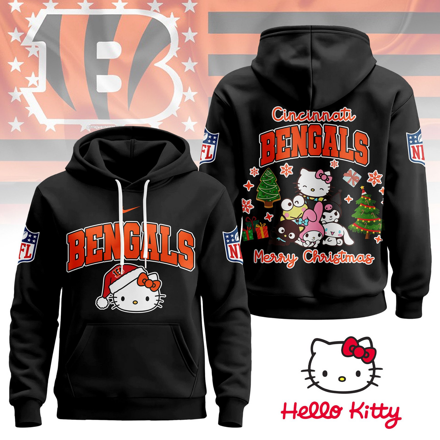 CIN Premium NFL Hello Kitty Christmas 3D Hoodie DDT CTND